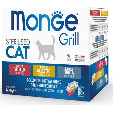 Monge Cat Grill Stérilisé MIX Veau/Poulet/Truite 12x85g