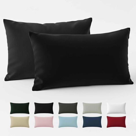 Taie Oreiller 50x70 Coton Renforcé Set de 2 Noir Tissage serré de 57 Fils/cm² Taie Oreiller 50 x 70 cm (1/5)