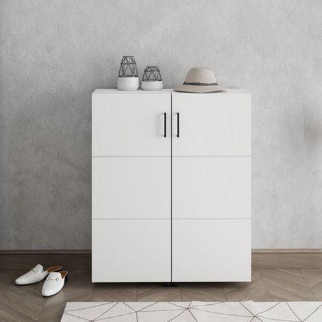 Scarpiera Ystad, Mobile Portascarpe 9 Ripiani, 2 Ante, Ante con Doppia Capienza, Apertura con Ruote, 92x33x113h cm Bianco Opaco (1/5)