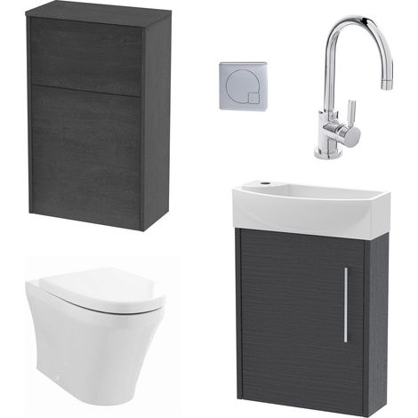 Winshill Cloakroom Bundle - Right Wall Hung Vanity Unit, Concealed Cistern WC Unit, Toilet & Tap, 440mm - Graphite/Chrome - Balterley