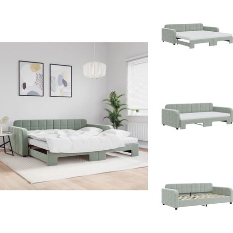 Tagesbett Ausziehbar mit Matratzen Hellgrau 100x200 cm Samt - Sofa - Schlafsofa - Gästebett - Tagesbett - Doppelbett (1/5)