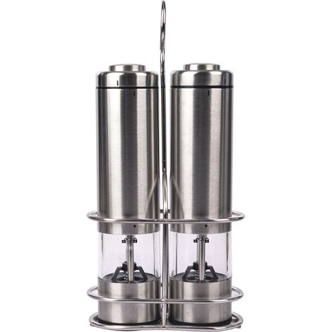 Ensemble de 2 moulins - Moulin à poivre - Moulin à poivre électrique - Moulin à sel - Moulin à sel et poivre électrique - Moulin à poivre électrique - Réglable - Argenté - Acier inoxydable (1/5)