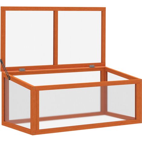 Frühbeet Holz und Polycarbonat Treibhaus 90 x 46 x 40 cm Gewächshaus mit Abdeckung wetterfest Frühbeetkasten für Garten Pflanzenbeet Orange