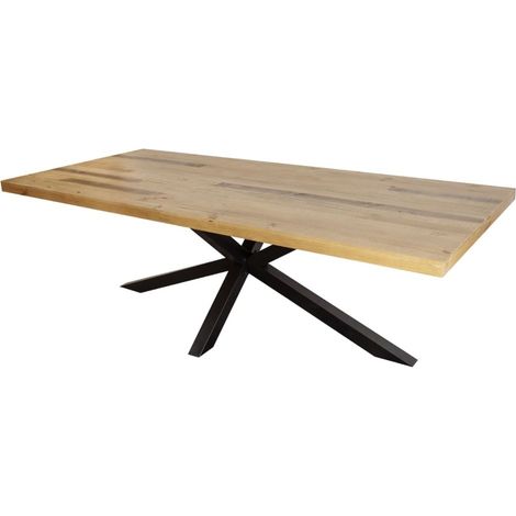 Esstisch SOLARA – Recyceltes Kiefernholz und schwarzes Metall – 200 cm – Dicke Tischplatte 60 mm – Industriestil