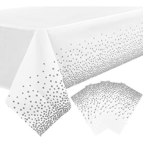 EASYCOMFORT Lot de 4 nappes jetables 54 x 108 pouces nappe en plastique à pois argentés décorations de fête (1/4)