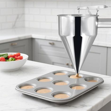 Distributeur de pâte à crêpes en acier inoxydable avec support, 1,2 litre, convient pour les gaufres, les muffins et les crêpes. (1/5)