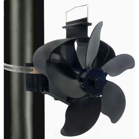 5 Pale Magnétiques Ventilateur Poele à Bois, Amélioration Alimenté à la Chaleur Ventilateur Cheminee, Silencieux avec Thermomètre pour Bois/Bûches/Cheminée/Tuyau de Poele rechange anneau