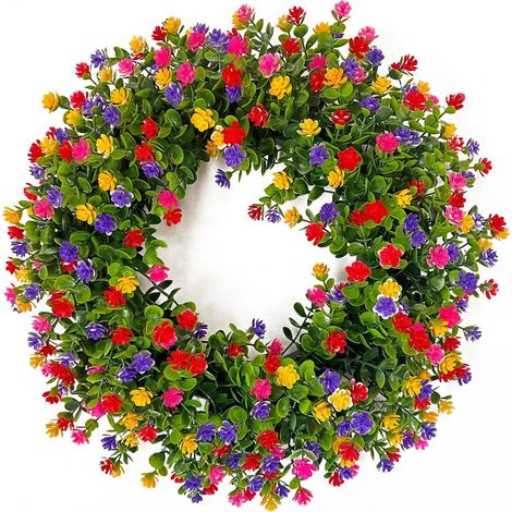 1 Couronne eucalyptus, fleurs colorées, décoration murale, porte entrée, jardin (1/5)