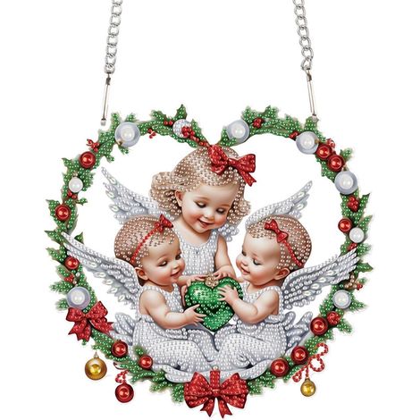 Diamond Painting Kranz mit Engeln, 24x23cm, DIY Weihnachtsdeko Anhänger (1/4)