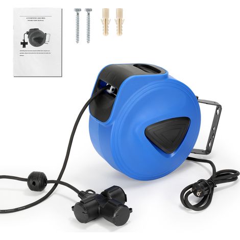 SWANEW Enrouleur électrique automatique pivotable 180° fixation murale rallonge électrique enrouleur câble automatique 20 m B