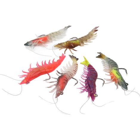 Appât souple à la crevette avec hameçon pointu, 9 cm, 6 couleurs, appât lumineux pour la pêche de nuit (1/5)