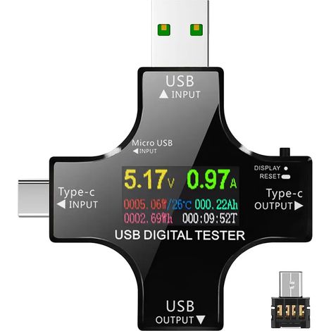 Multimètre numérique USB et Type-C – Testeur de tension et de courant avec écran couleur, affichage de la capacité et de la puissance (1/5)