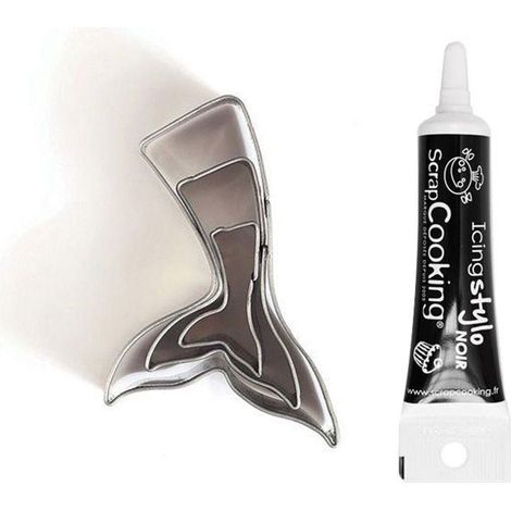 3 mini emporte-pièces inox Sirènes + Stylo de glaçage noir