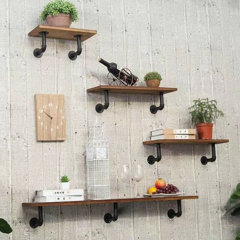 [NEVER USED] 4PCS Industrial Tube Shelf Brackets, Tube Shelves - Bends, Book Shelf Floating Shelf Brackets, Antique Furniture Decorations (Black, 15  8CM)