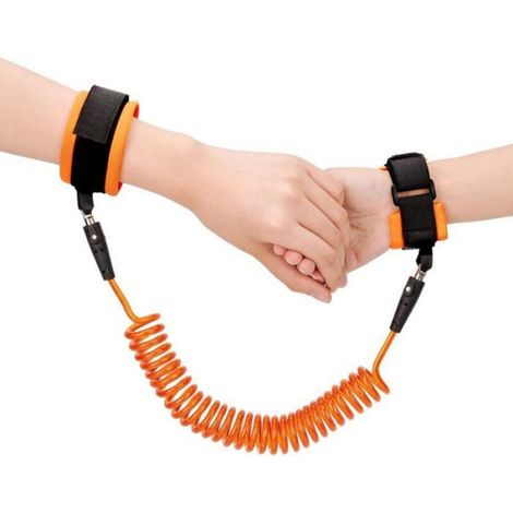 Laisse Ceinture Poignet - 2,5 M - Câble Élastique Rotatif 360° - Pour Enfant Bébé Tout-Petit - Orange (1/5)
