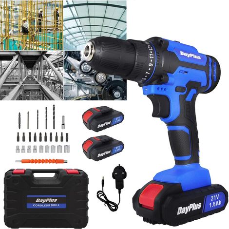 Jeu de perceuses électriques sans fil, tournevis électrique couple 25+1, couple maximal 45 nm (y compris 2 batteries et 26 forets), deux vitesses (0-400 / 1400 tr / min), mandrin sans clé 3/8 pouce (1/5)
