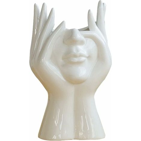 Tête de vase en céramique, Pot de fleurs créatif en forme de visage humain Pot de fleurs en forme de visage humain Statue grecque Têtes de vase pour plantes succulentes (1/4)