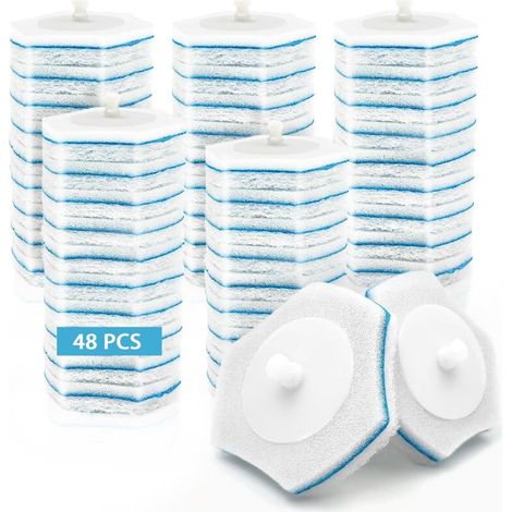 Disposable Toilet Brush Refill 48 - Pack, Bath Scrub Stick Replacement Cleaner Pad for Sink Bathtub Pool Washbasin Mop (1/5)