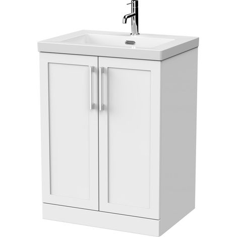 Stonnall Traditional Floor Standing 2 Door Vanity Unit with 1 Tap Hole Fireclay Basin, 600mm, Matt White (1/4)
