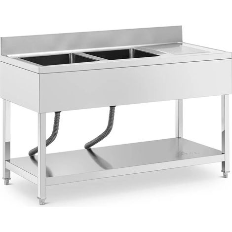 Lavello professionale in acciaio inox con 2 vasche 140 x 60 x 97 cm acciaio inox argento 140009563