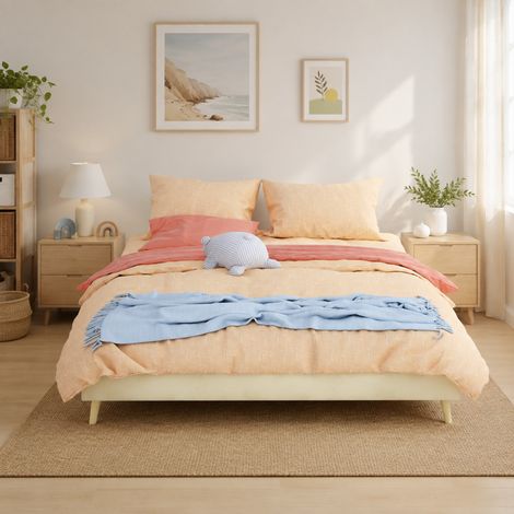 Lit adulte 160x200 cm en velours beige, gain de place pour chambre, sans matelas FloraGrace (1/5)