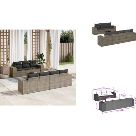 The Living Store 8-tlg. Garten-Sofagarnitur mit Kissen Grau Poly Rattan - Gartentisch (1/3)