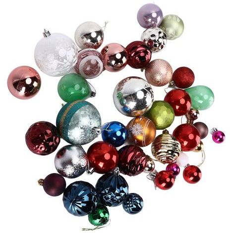 Bunte Weihnachtskugeln, 39 Stück, Durchmesser 3–8 cm, dekorative Hängekugeln aus bruchsicherem Kunststoff, Weihnachtsbaumschmuck (1/5)