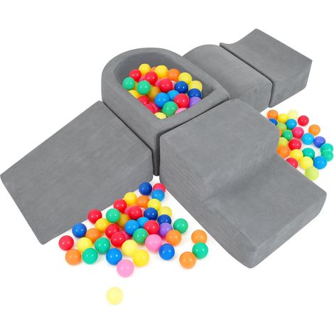 Juego de 5 bloques de escalada de espuma con piscina de pelotas, color gris