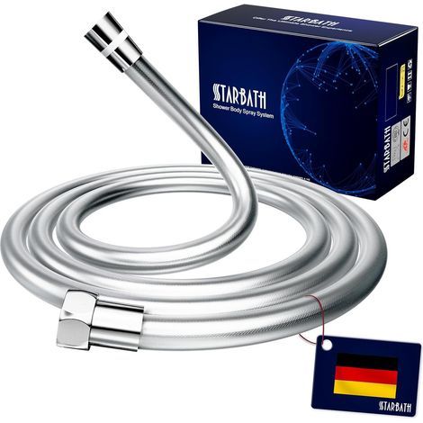 Duschschlauch – Verdrehsicherer, flexibler Schlauch – 1/2-Zoll-Anschluss – Auslaufsicher und 360° drehbar – Badezimmer – Chrom – 200 cm (1/5)