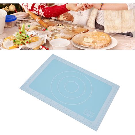 Tapis de cuisson en silicone avec échelle de mesure pour pizza, pétrissage de pâte, pain, biscuits et moules à pâtisserie, fond bleu. (1/5)