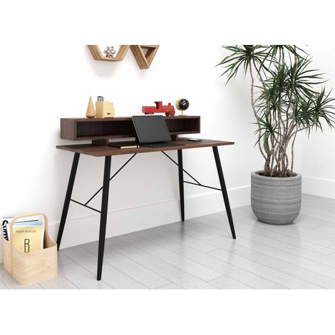 Bureau style industriel avec niches en bois et métal noir MARLINE (1/5)