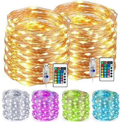 Guirlande Lumineuse Led - 33 Pieds - 100 Led - Multicolore Changeant - Étanche IP44 - Alimentation Batterie ou USB - Télécommande Incluse - Pour Intérieur Extérieur Jardin Chambre Patio - 2 Pièces (1/5)