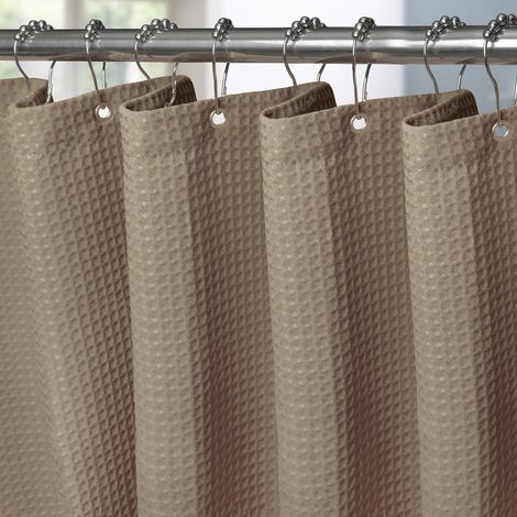 Rideau de Douche Motif Gaufre avec Anneaux en Métal Imperméable Anti-Moisissures Polyester Tissu Rideau Salle de Bain Lourd pour Baignoire Cabine de Douche - 152x214CM (Kaki) (1/5)