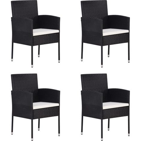 vidaXL Chaises de jardin coussins blanc crème 4pcs noir résine tressée (1/5)