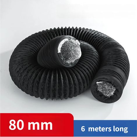 Conduit de ventilation/d'évacuation d'air en PVC souple double couche composite avec feuille d'aluminium, 80 mm (6 mètres de long) (1/5)