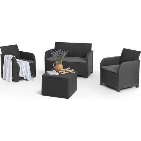 Dmora - Loungeset für draußen Sgonico, Outdoor-Lounge mit Couchtisch, Terrassenset mit Kissen, 113x65 h74 cm, Anthrazit