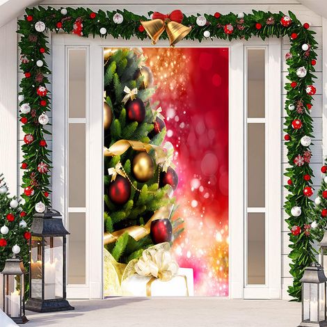 Nouvelle décoration adhésive de porte pour Noël, toile de fond festive, tapisserie murale pour porte de chambre, largeur de porte - SDMT-114 - 110 x 180 cm