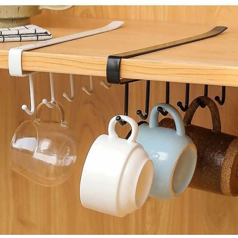 Porte tasse suspendue - Non spécifié - 3PCS - Métal noir - Installation sans perçage - Style industriel (1/4)