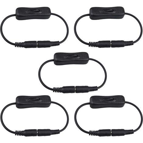 FULARR® 5Pcs Premium DC Power Inline Cable avec Interrupteur on/Off, Interrupteur Jack DC 5.5 X 2.1mm, Mâle à Femelle Adaptateur DC Connecteur Interrupteur, pour Bande LED, CCTV Caméra (1/4)