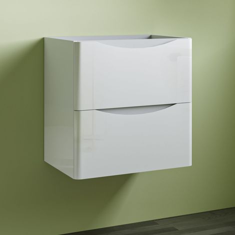 Wall Mounted Modern Bathroom Vanity Unit without Basin Flat Pack 2 Drawers - 495mm Gloss White (1/5)
