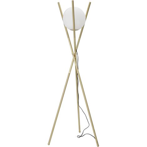 Piantana Glamy X in ferro dorato con grande sfera in vetro bianco