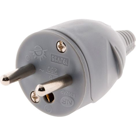Zenitech – Fiche mâle 16A 2P+T – Couleur gris – Puissance 3680W sous 230V – Compatible HO5VV-F 3G1/3G1,5mm² – Certifiée NF (1/5)