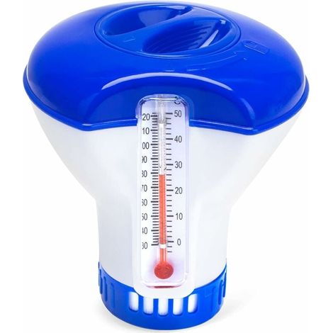 Distributeur de chlore flottant, distributeur de brome chimique avec thermomètre, 5 niveaux de débit réglables adaptés aux piscines, spas et spas (1/5)