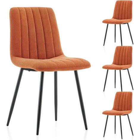 Lot de 4 chaises de salle à manger orange, design ergonomique, tissu lin, pieds métal (1/5)