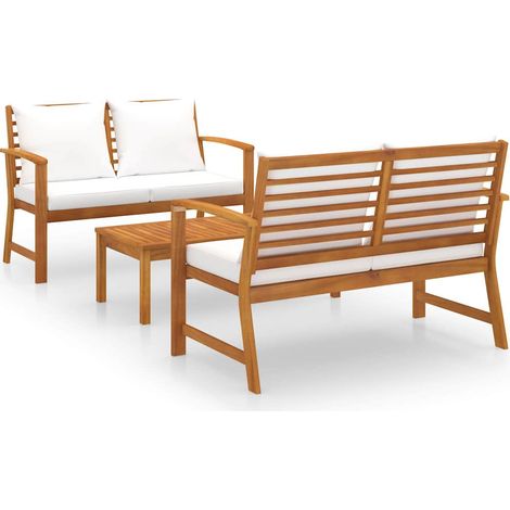 Muebles de jardín 3 pzas cojines madera maciza de acacia vidaXL (1/5)