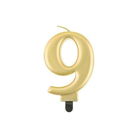 Kerze Nummer 9, neunfach, Metallic-Gold, 8 cm (1/2)