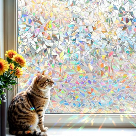 Fensterfolie mit Regenbogeneffekt, 30 x 200 cm, elektrostatische Anti-Ultraviolett-Dekoration, Sichtschutzfolie, geeignet für Büro und Wohnzimmer (1/5)