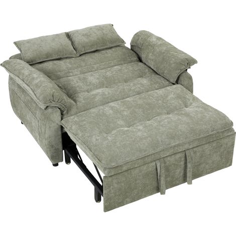 Canapé Convertible 2 Places, Canapé-Lit 3 en 1 Velours 137 cm, Dossier Réglable, Assise Large, 2 Oreillers, Vert (1/5)