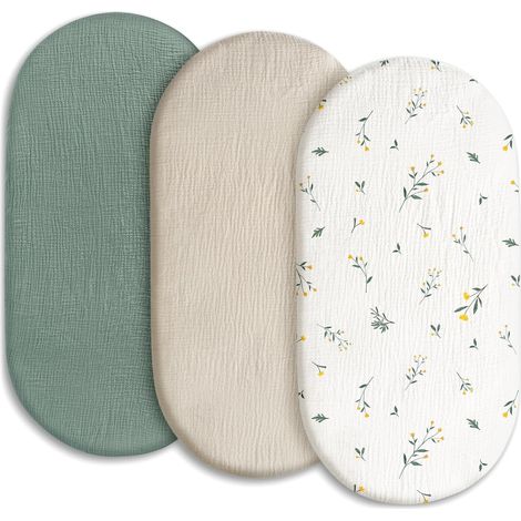 Confezione da 3 lenzuola per culla in cotone a trama semplice per neonati, traspiranti, elastiche, comode, per maschietti e femminucce, con lenzuola per materassi a clessidra, ovali e rettangolari, 82 (1/5)