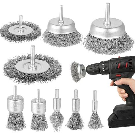 Metal Drill Brush Set of 9 - 6mm (1/4 Inch) Metal Brush Drill Driver for Cleaning Wood Deburring Duster Stripping Polishing (1/5)